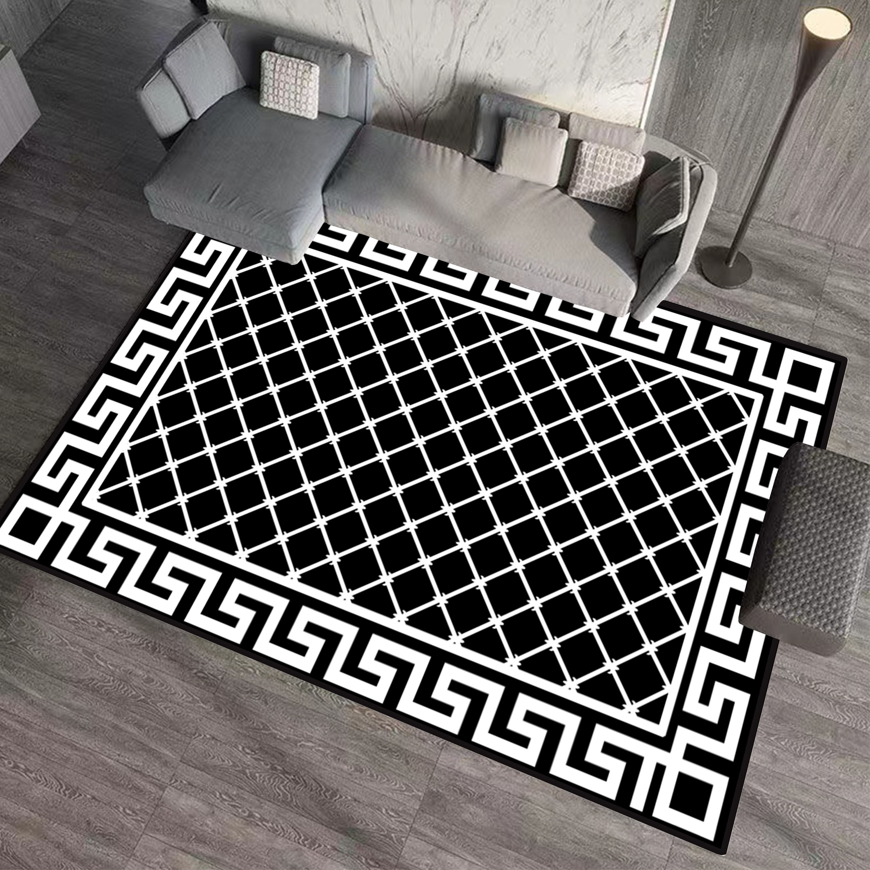 1pc Letter Graphic Kitchen Rug, Black-and-white Polyester Modern