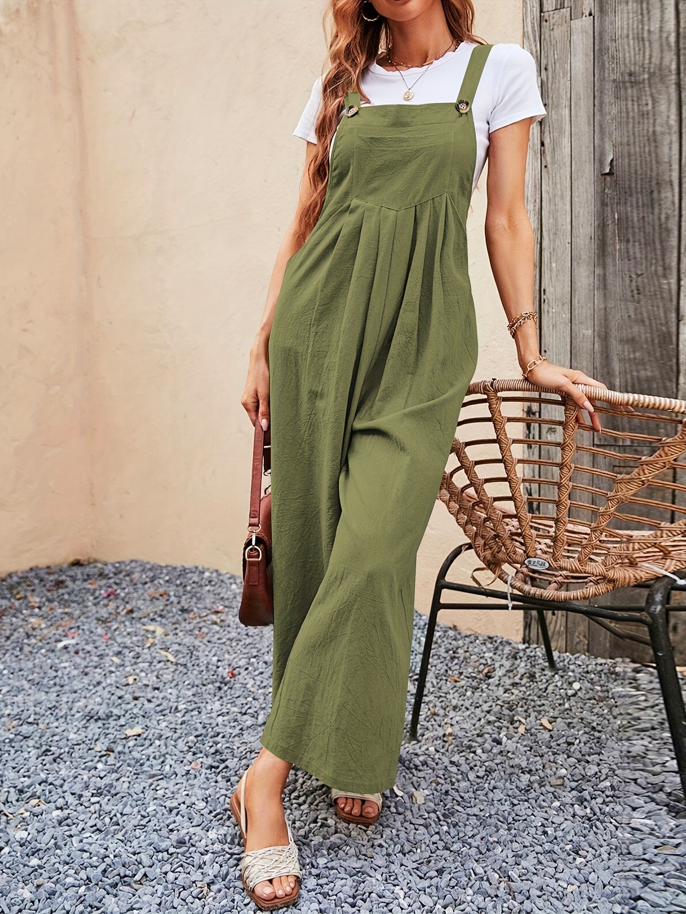 Wide Leg Overall Jumpsuit Casual Overall Jumpsuit Pocket - Temu