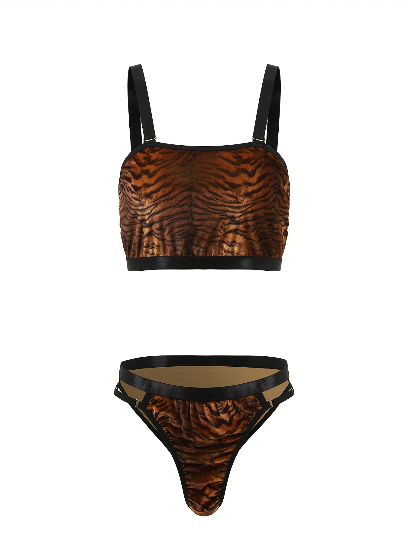 Plus Size Leopard Print Bra & Panties Lingerie Set, Women's Plus