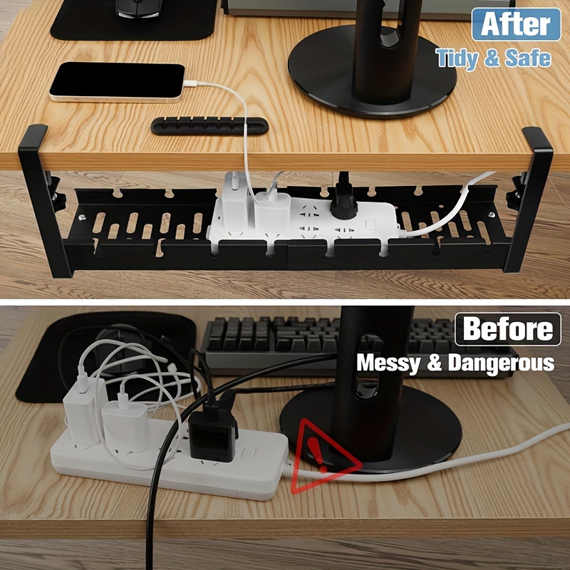 Carbon Steel Under Desk Storage Basket Adjustable Shelf Punch-free Wire  Data Cable Storage Rack