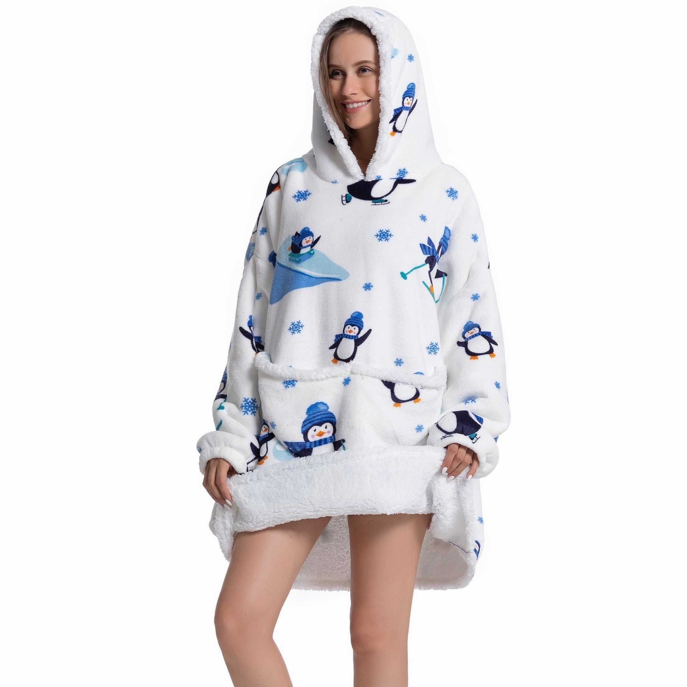 Plus Size Fleece Blanket Hoodie Fluffy Lounge Robe Women's - Temu