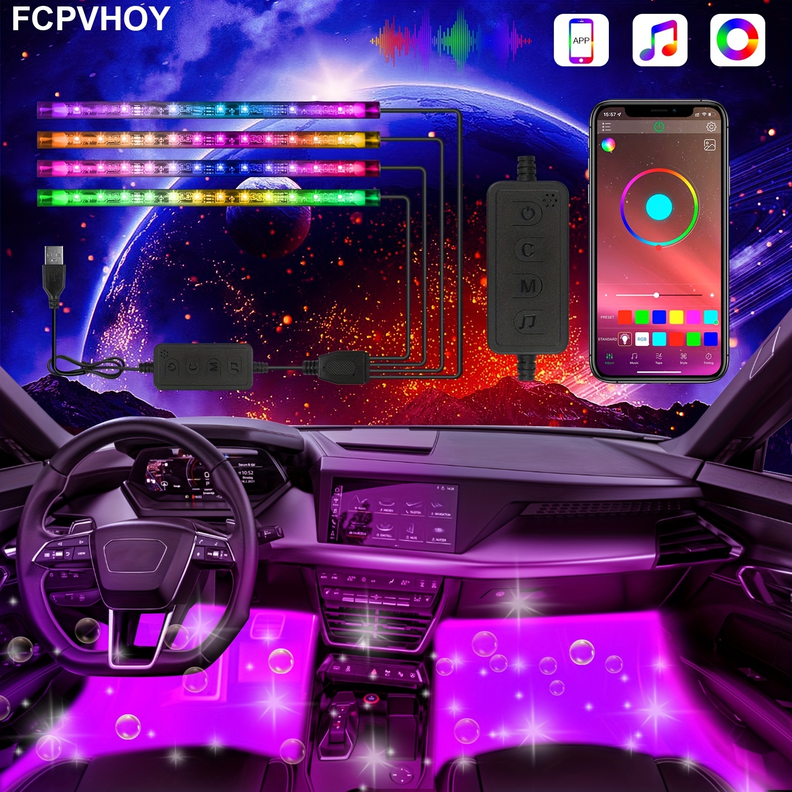Upgrade Your Car's Interior with RGB App-Controlled Atmosphere Lights!