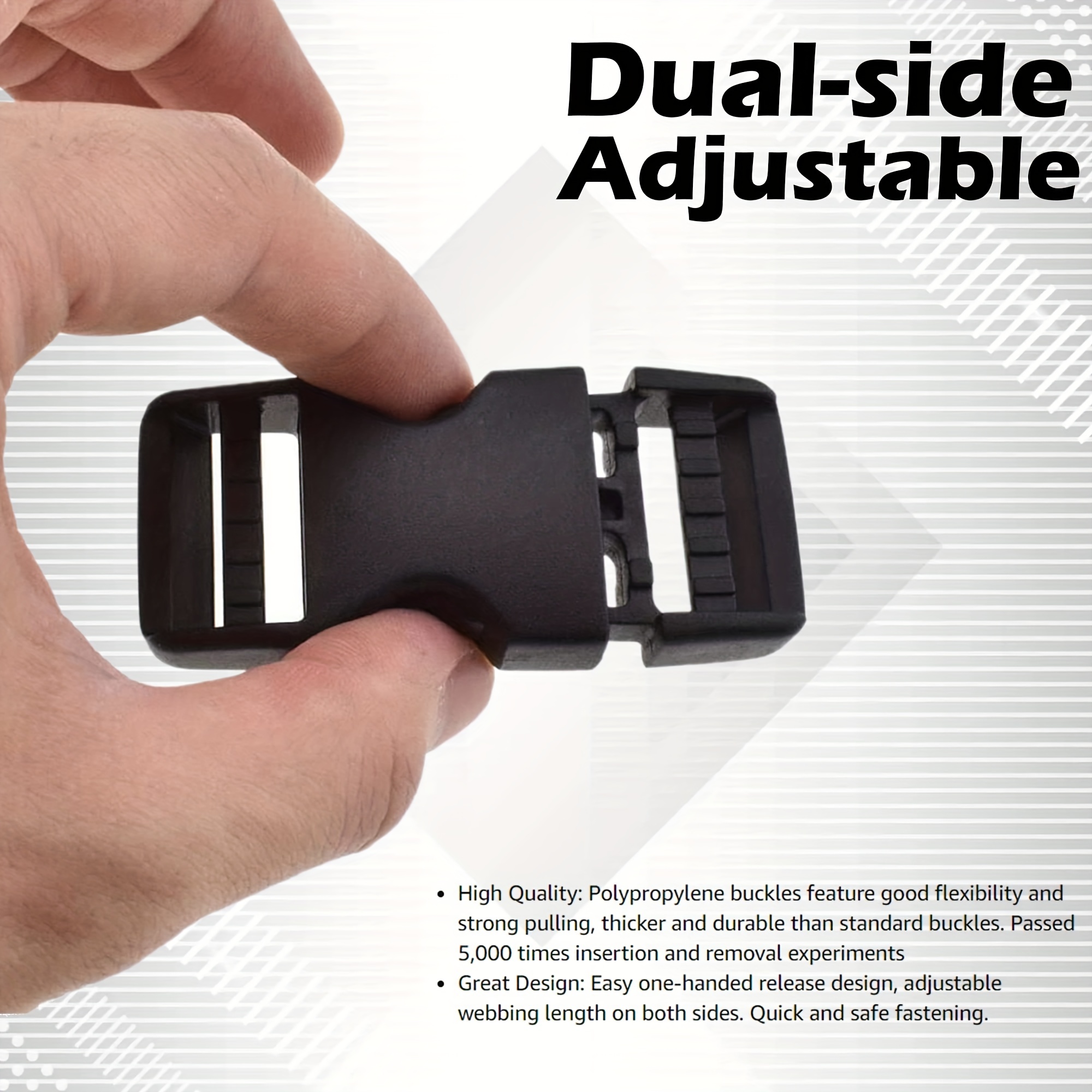 Side Release Buckle for 2'' Belt, 2 Pcs Heavy Duty Plastic Buckles Replacement Dual Adjustable No Sewing, Extra Thick Clasp Clips for 2 inch(50mm)