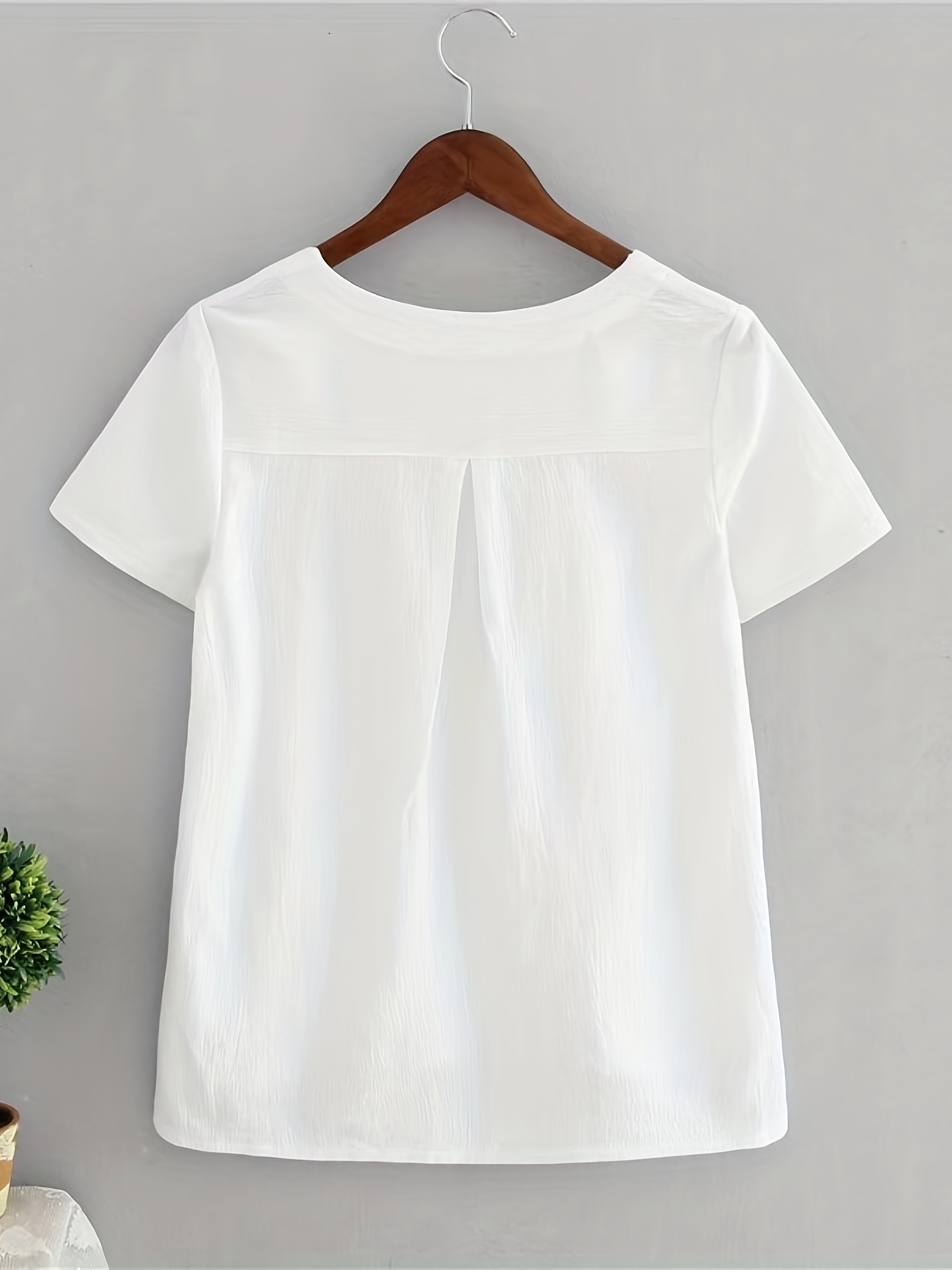 Solid V Neck Blouse Casual Short Sleeve Summer Comfy Blouse - Temu Canada