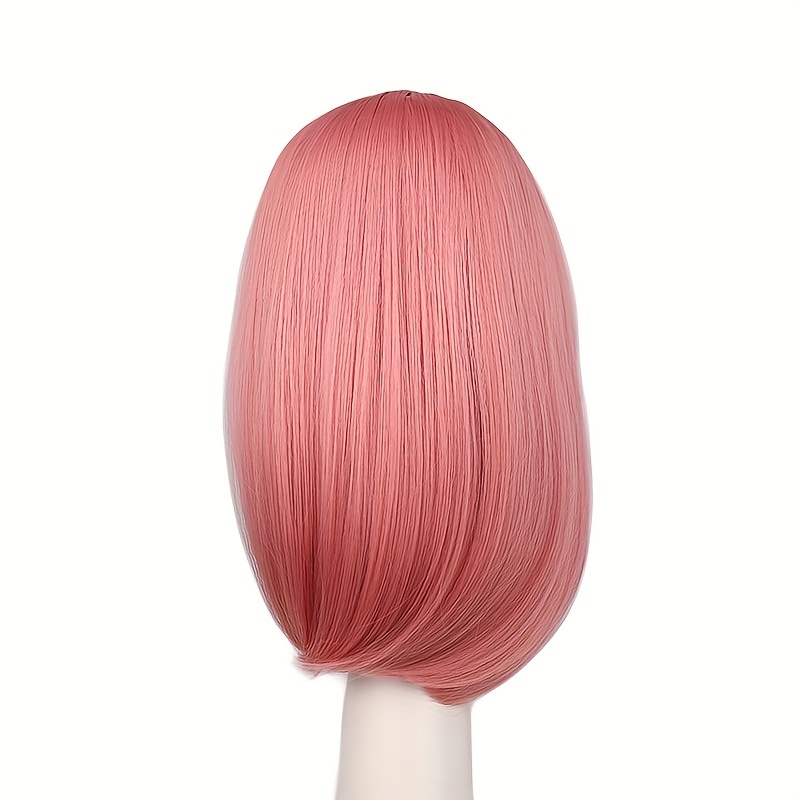 Short Pink Bob Wig Synthetic With Bangs