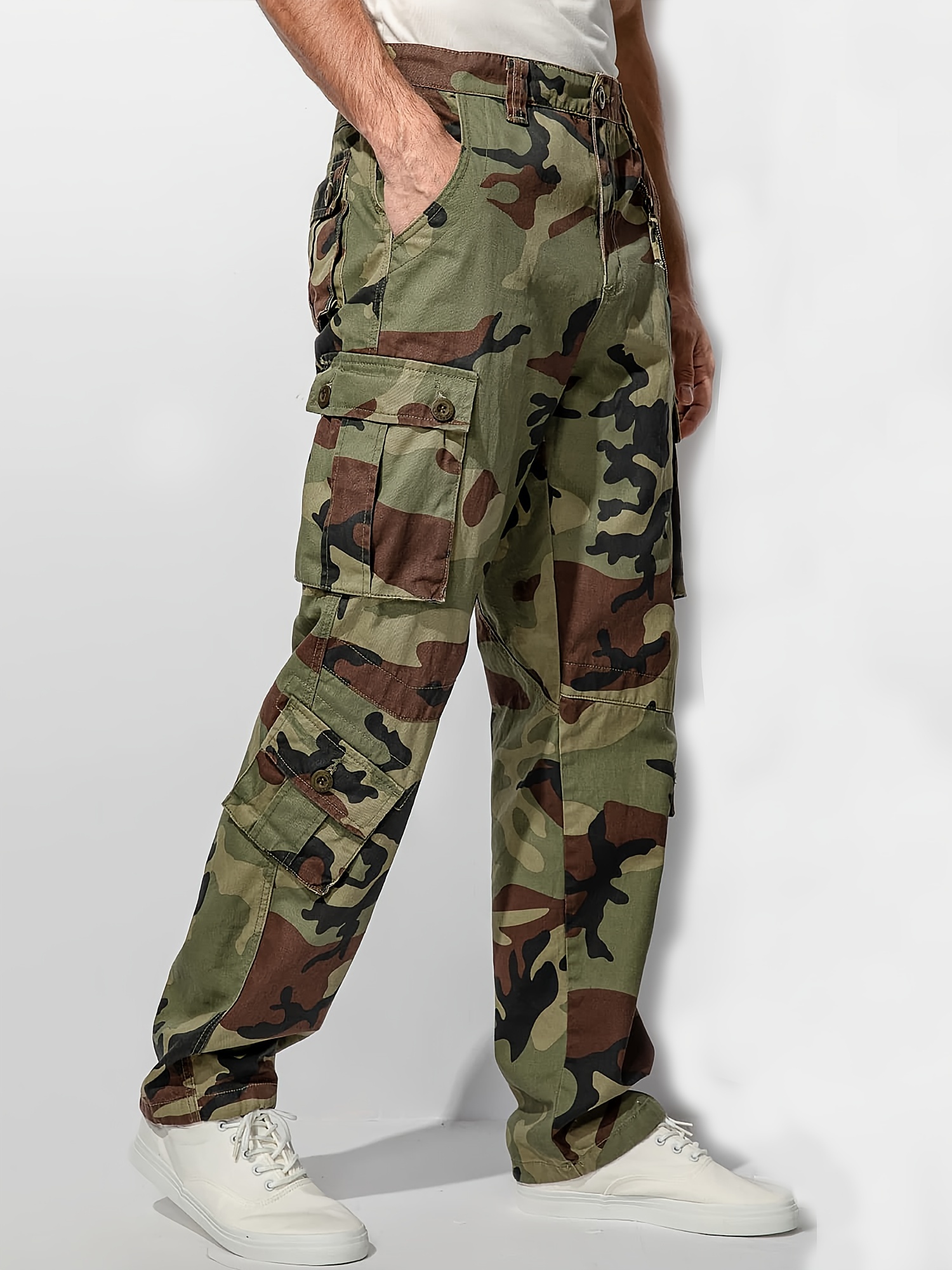 zeetoo Pantalones cargo de ajuste relajado para hombre, con múltiples  bolsillos, camuflaje militar, pantalones de trabajo de combate