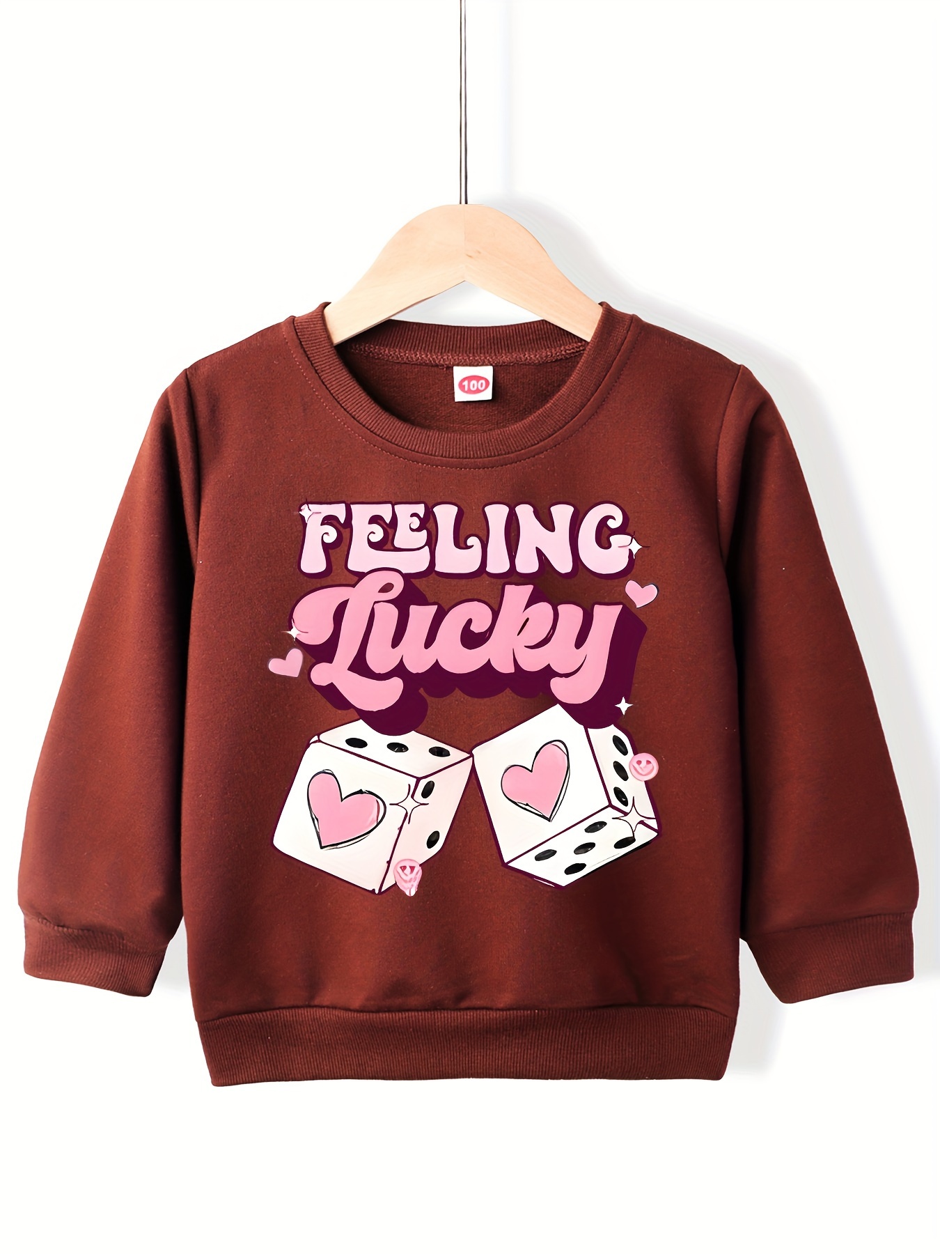 Cartoon Lucky Dice Print Girls Comfy Pullover Crew Neck Temu Portugal