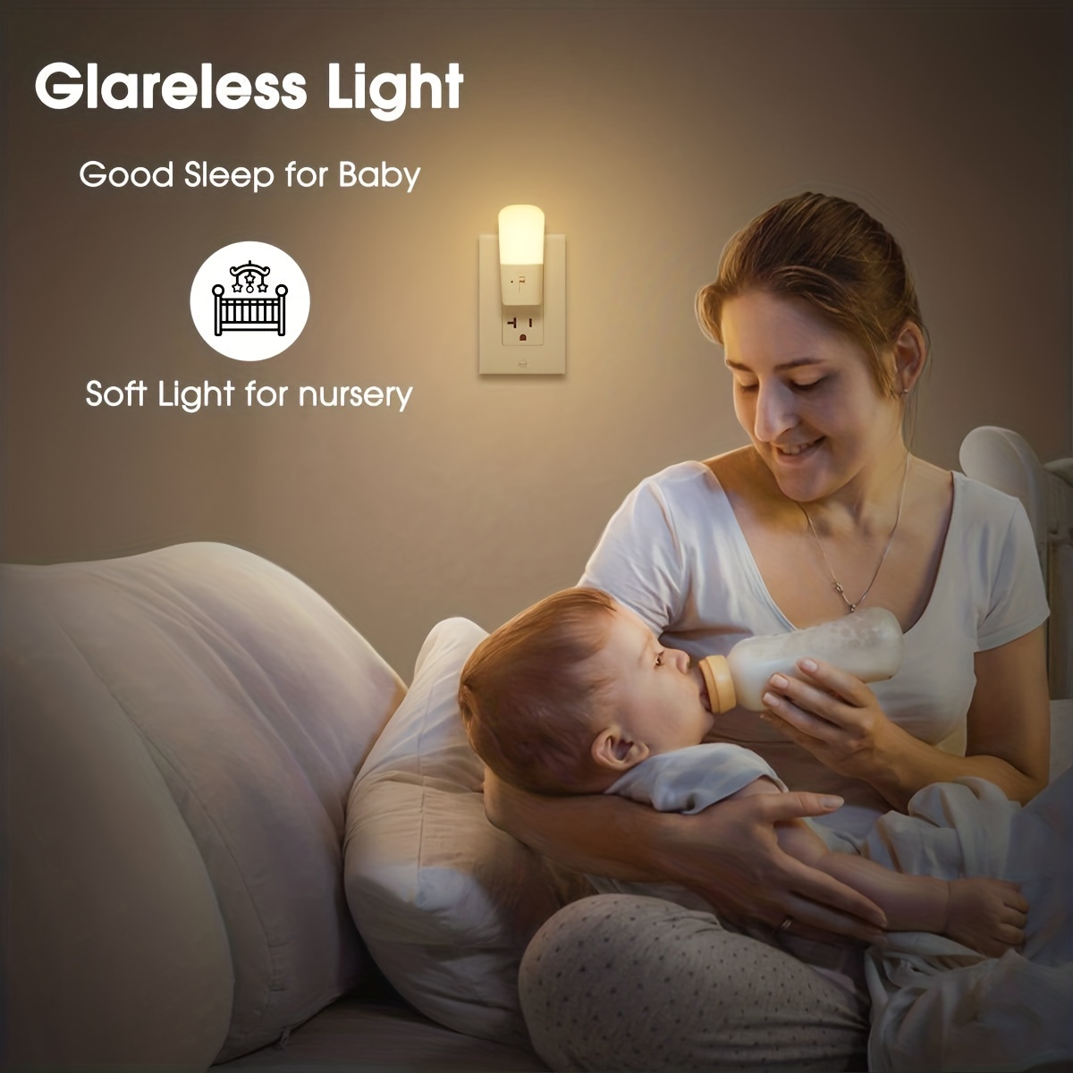 Motion Sensor Night Light Plug in, 2 Pack LOHAS Motion Activated Warm White  3000K Plug Into Wall Night Light for Kids, Adjustable Brightness