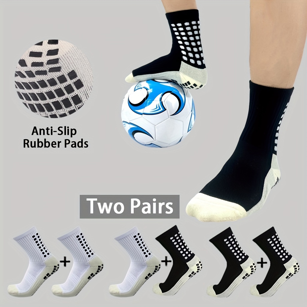2pcs/set Striped Mid-calf Anti-slip Soccer Socks And Leg Sleeves Unisex  Sports Socks With Friction Silicone Bottom For Cycling, Badminton, Rugby,  Basketball, Running, Professional Football Training