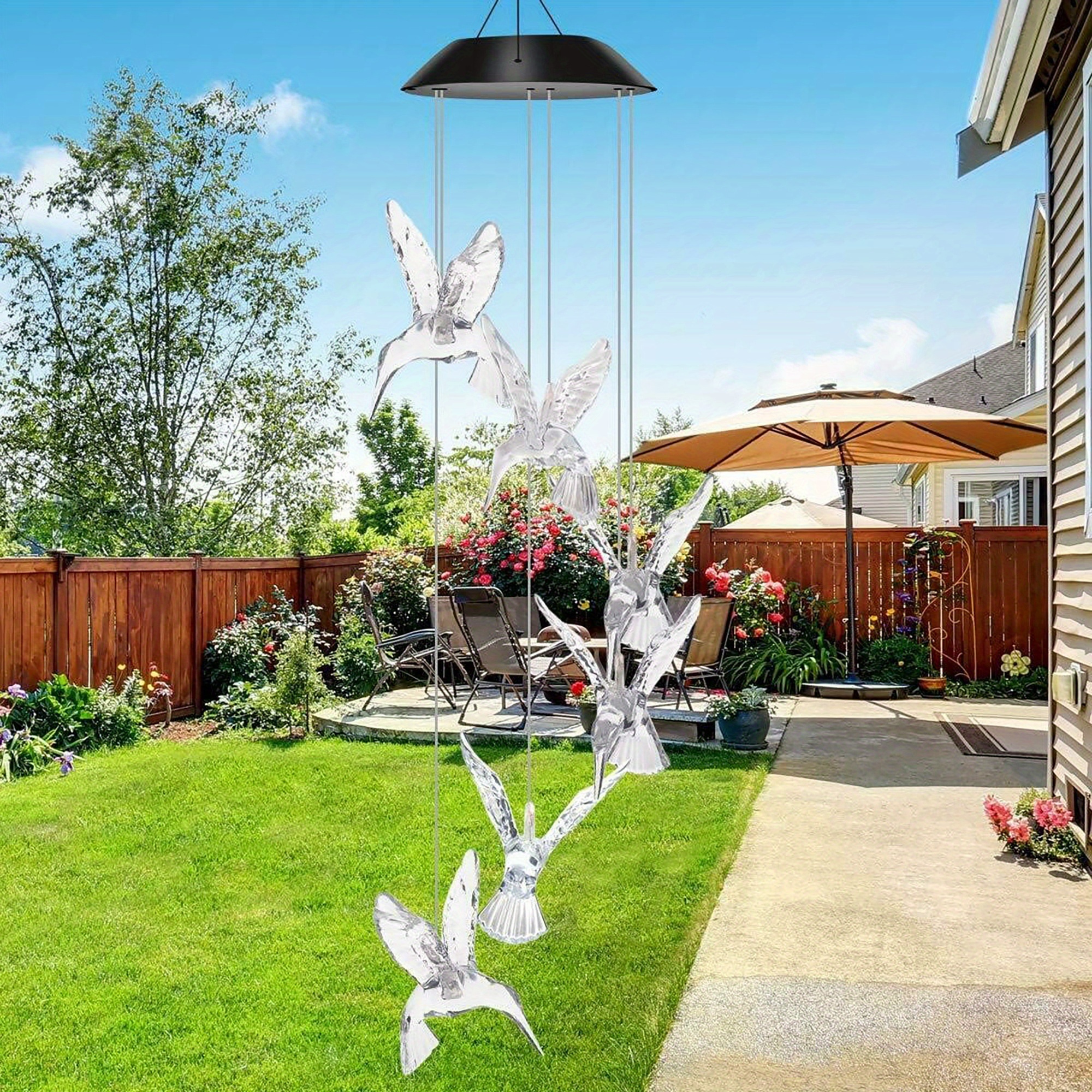 LED Solar Hummingbird Wind Chime Color Changing Waterproof Solar Outdoor  Hanging Light for Home Party Night Garden Decoration