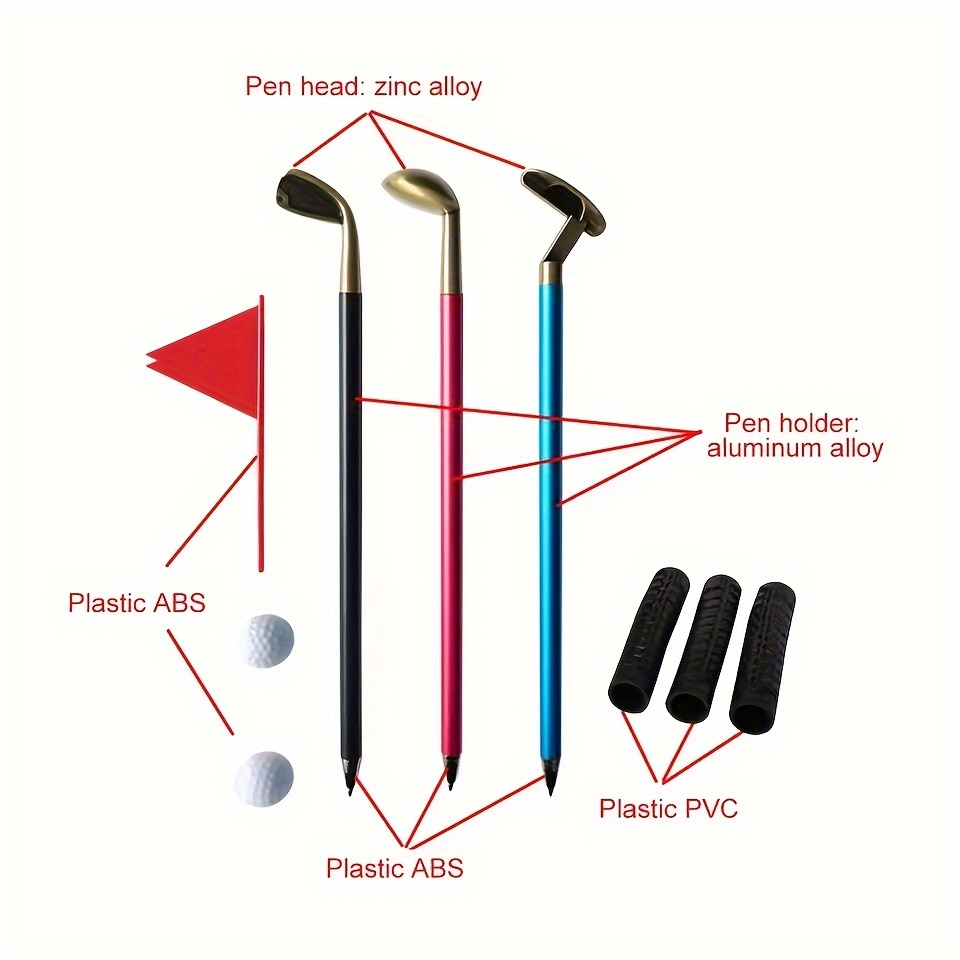 1 set golf pen kit with 3pcs simulation golf putter pen and red flag details 2