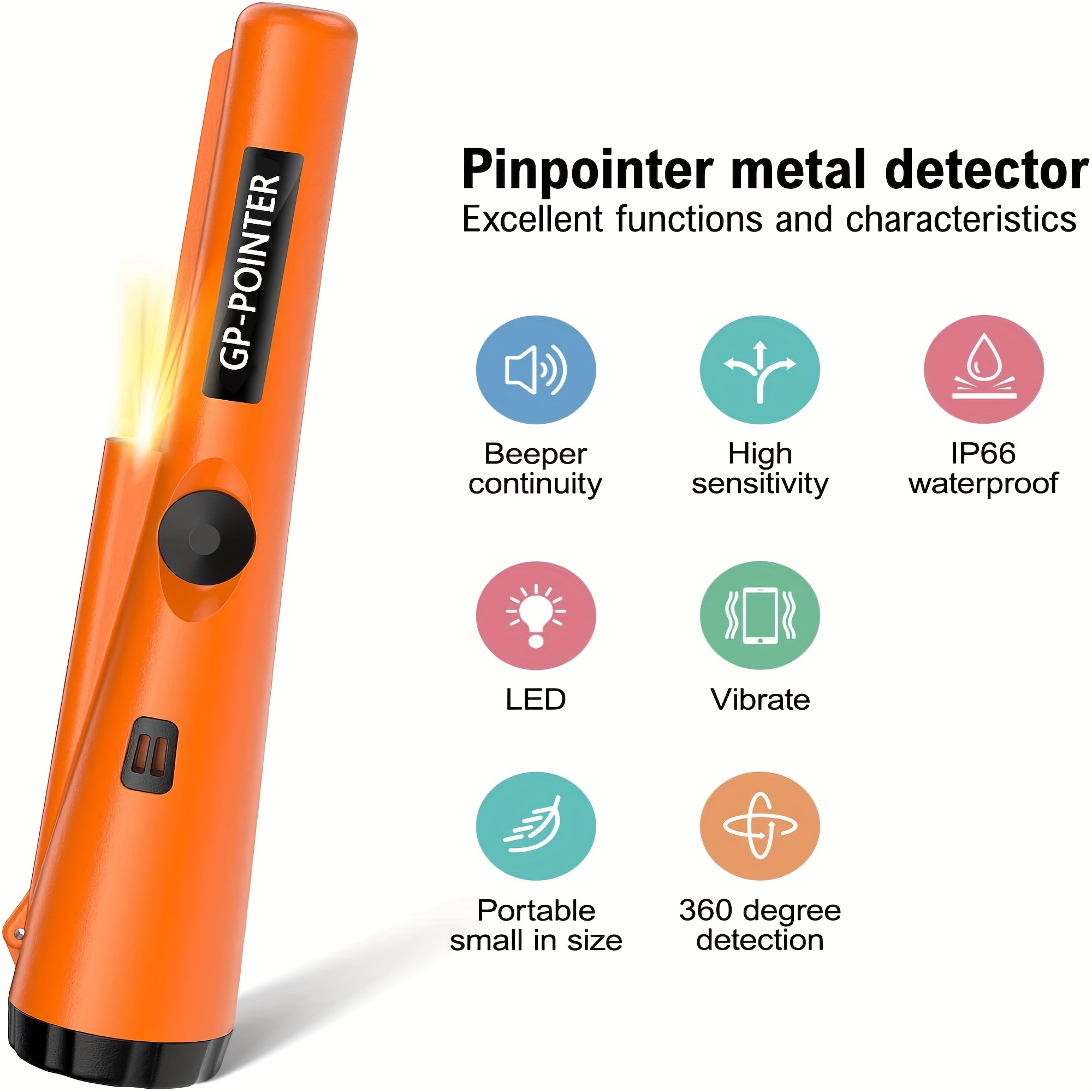 Pinpointer Pointeur Detecteur de Metaux Portable Étanche IP66 Metal  Detector Balayage 360°pour Pièce de Monnaie Or Argent Bijoux Métal Orange :  : Jardin