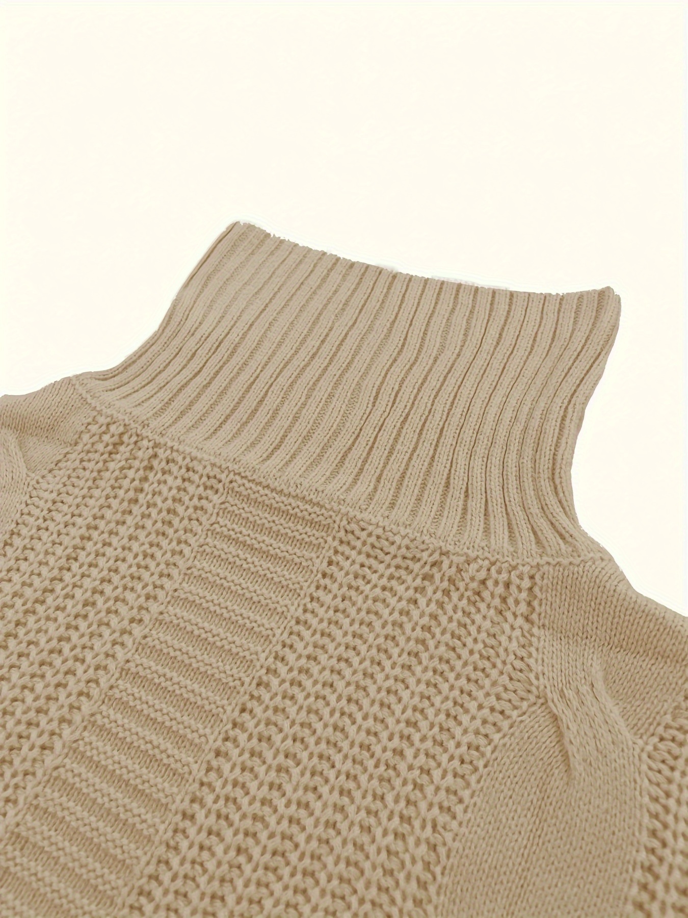 Turtleneck Cable Knit Sweater Dress Elegant Solid Long - Temu