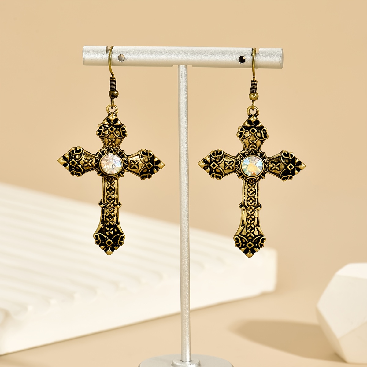 Exquisite Black Cross Design Dangle Earrings Y2k Goth Style - Temu