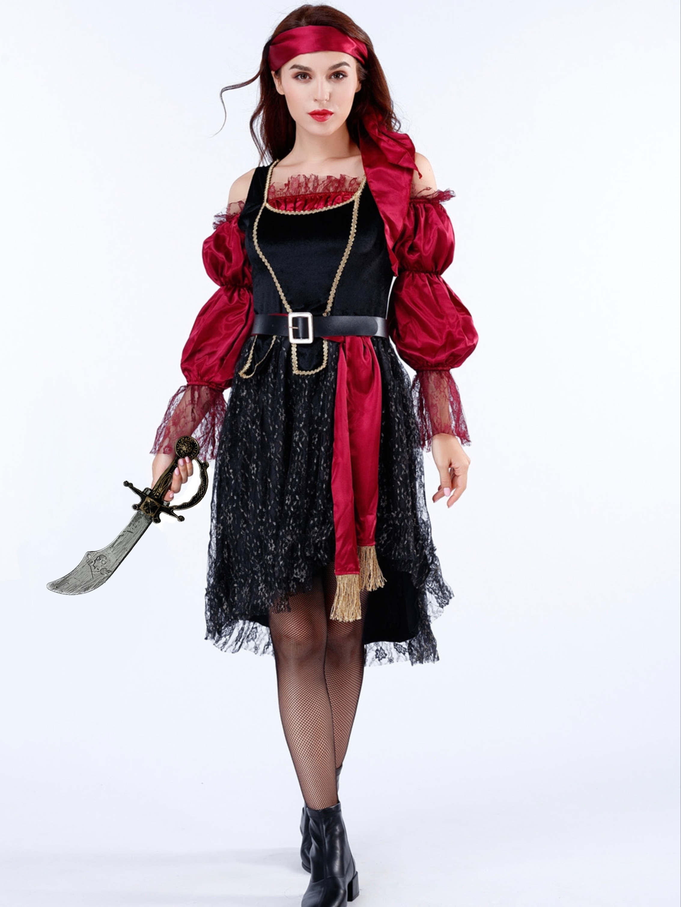 Falda pirata de encaje para Halloween Juego de rol de manga larga