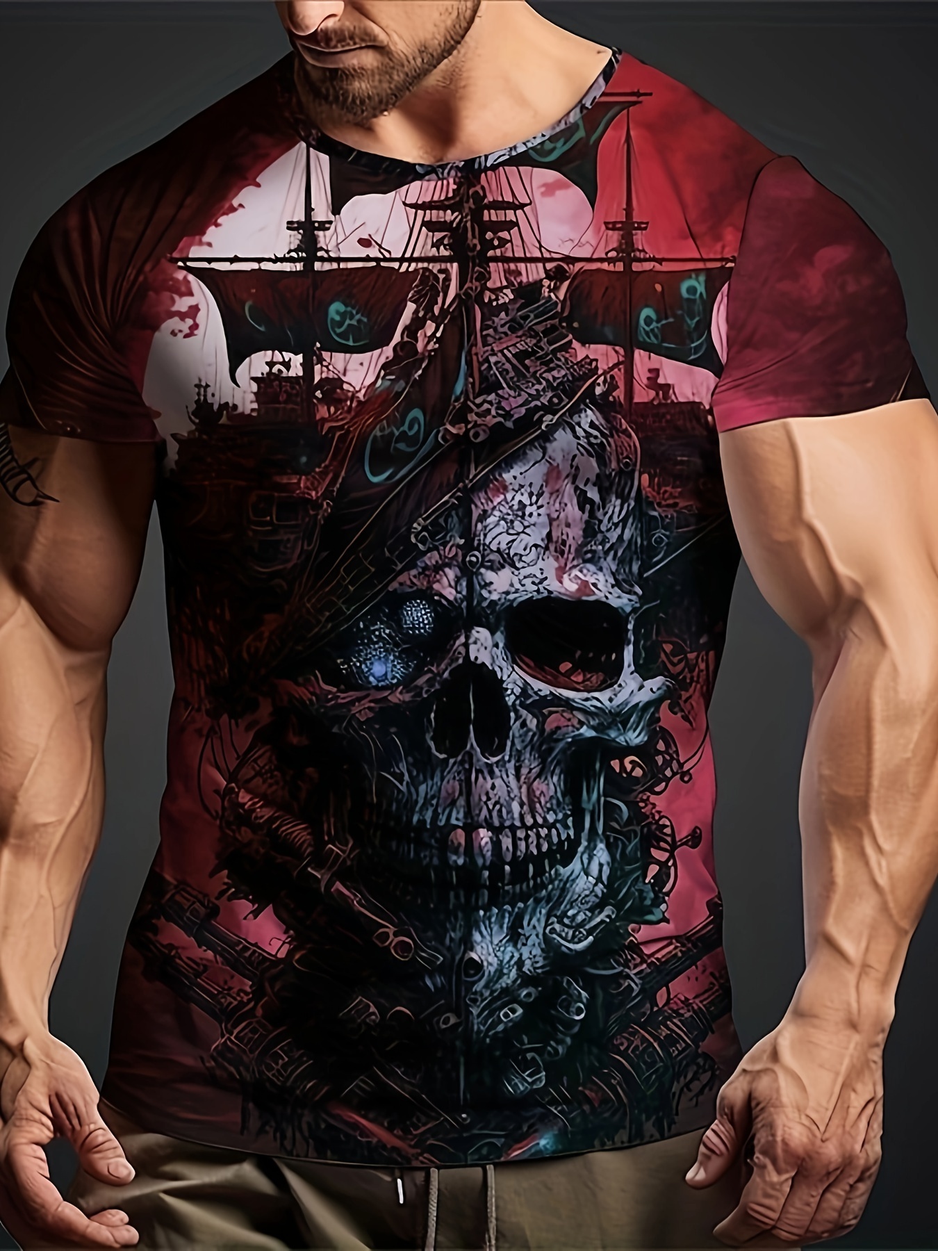 Pirate Ship 3d Print Men's Trendy Crew Neck T shirt Summer - Temu Canada