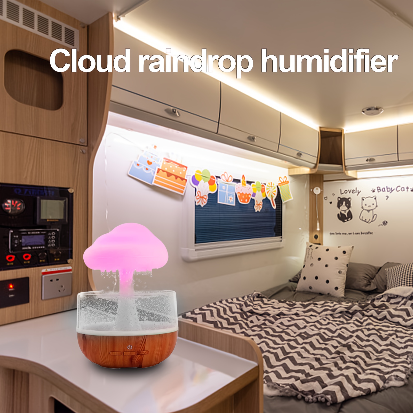 1PC Simulation Cloud Raindrop Humidifier, Creative Colorful Light Air  Humidifier,Cute Aesthetic Stuff Home Decor Room Decor Fall Winter Essential  Back