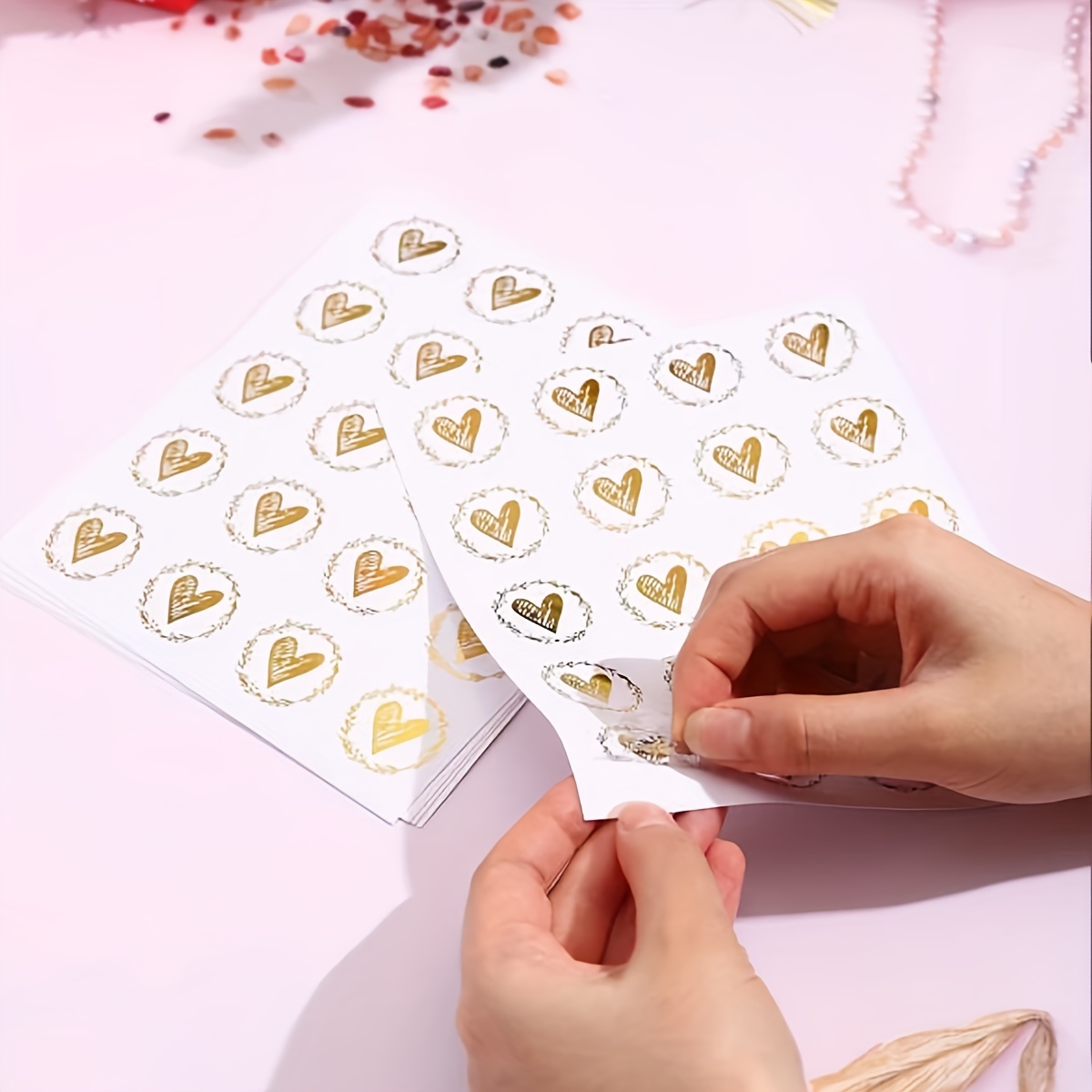 Bag Heart Adhesive Packaging Label rose Golden Wedding - Temu