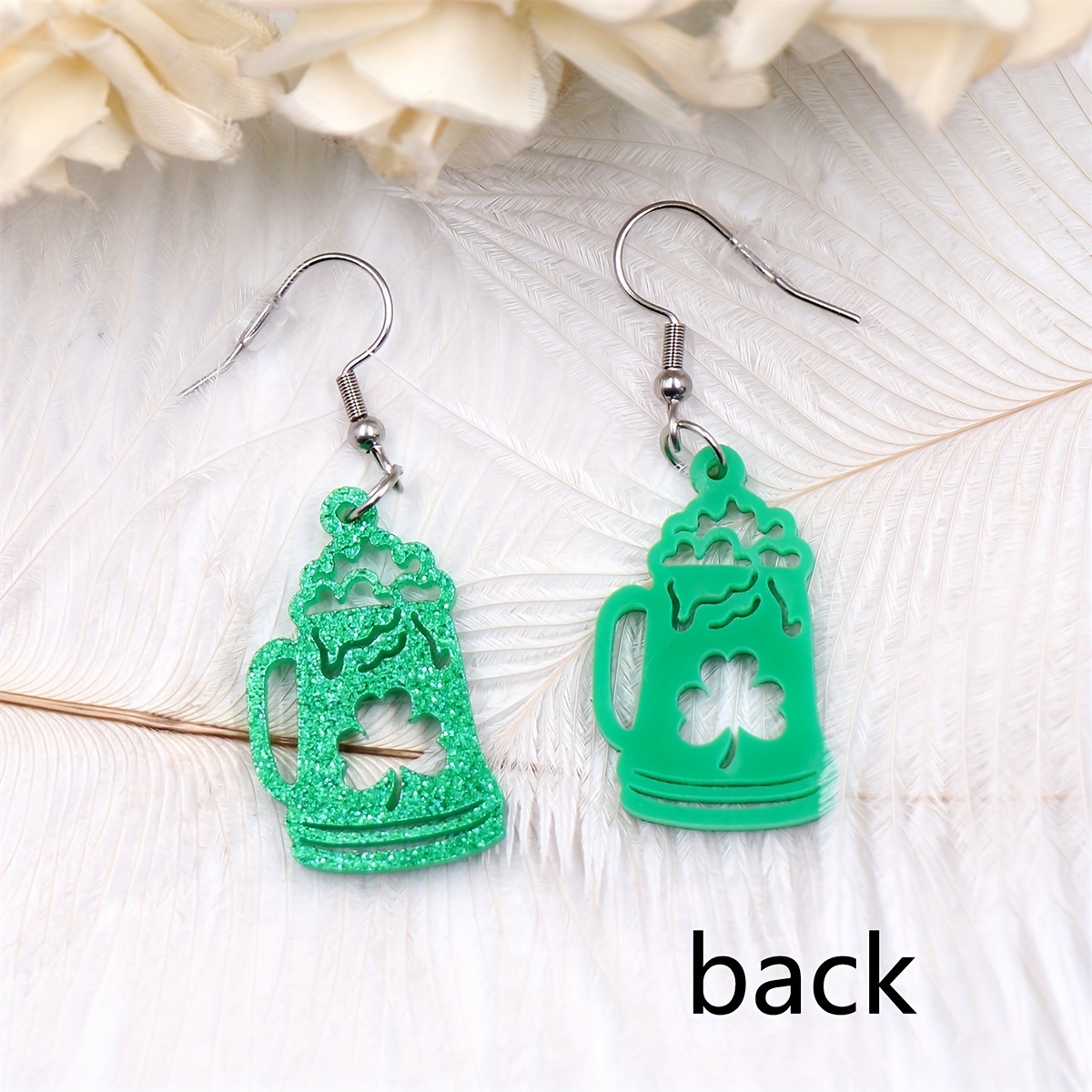 1pc St. Patrick's Day Green Wooden Print Earrings, Gift For Holiday