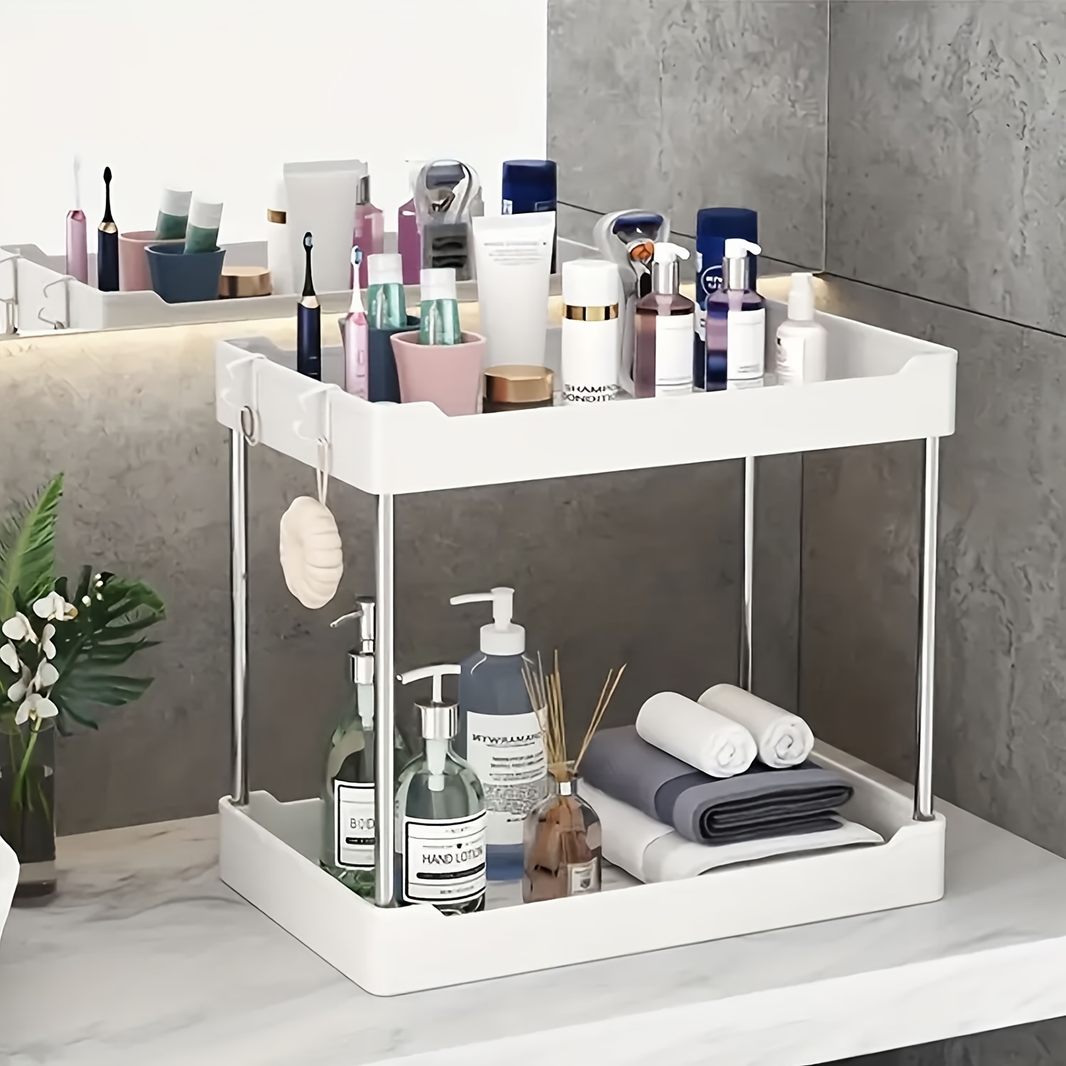 Double Layer Bathroom Organizer Shelf, Cosmetic Display Storage
