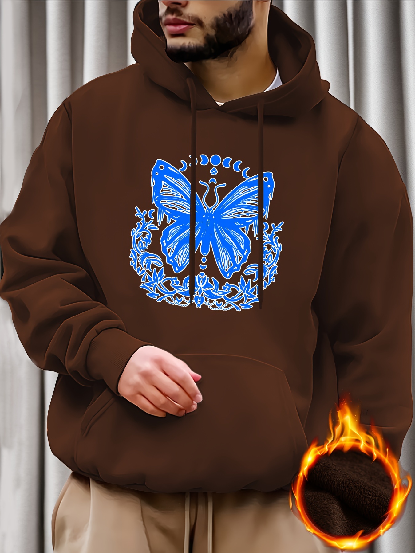 Blue Butterfly Leaves Vines Print Fleece Hoodie Men s Casual Temu