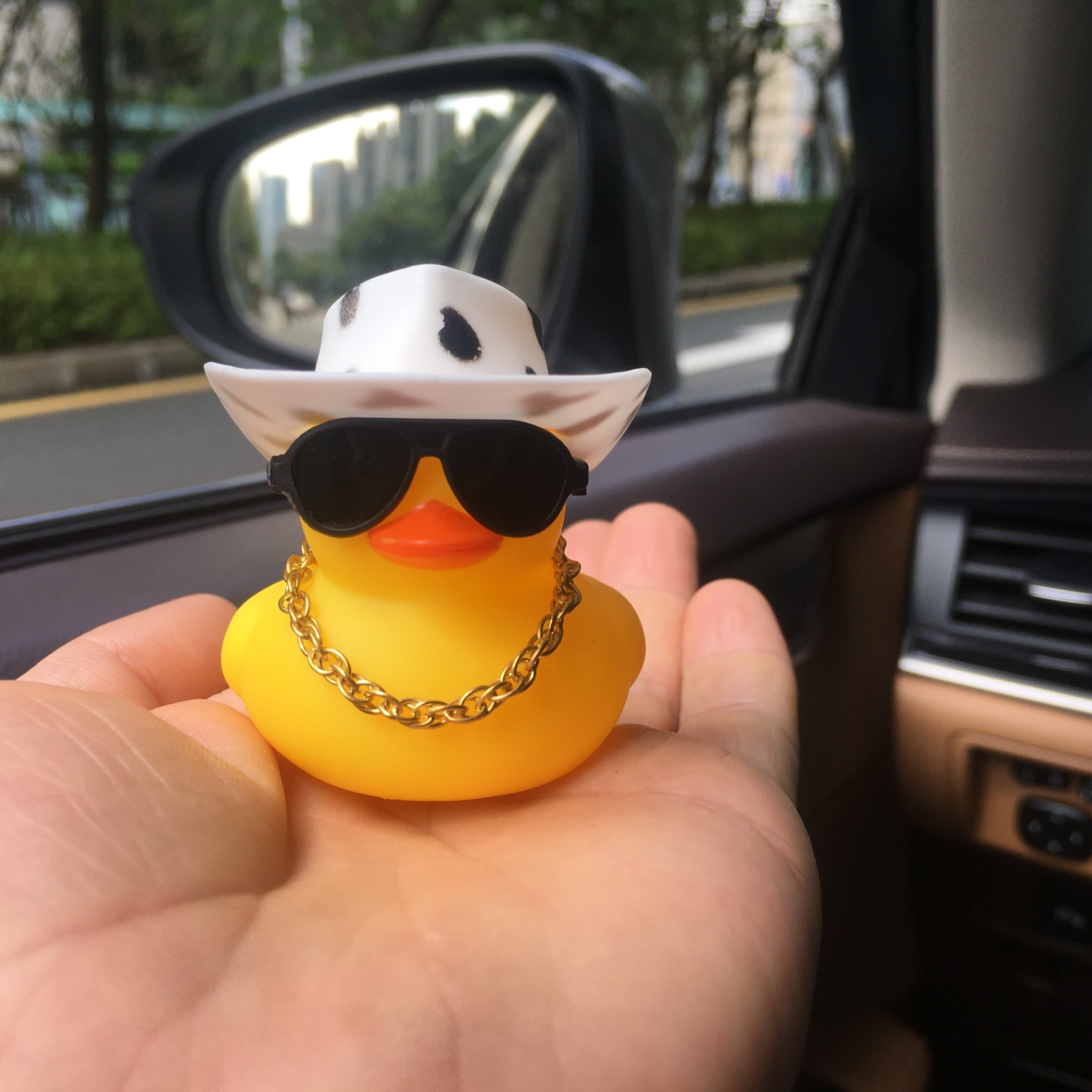 Car Cute Little Yellow Duck With Cowboy Hat Sunglasses And - Temu