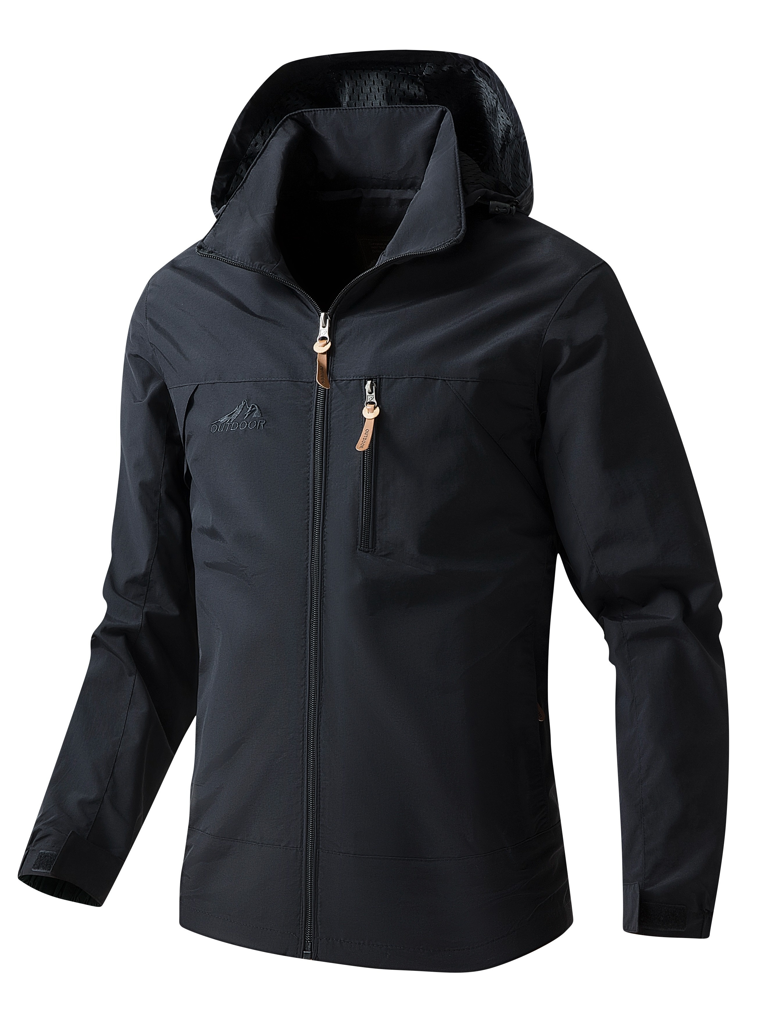 Outdoorsport Men's Large Black Hooded Outdoor Waterproof Rain Windproof  Jacket