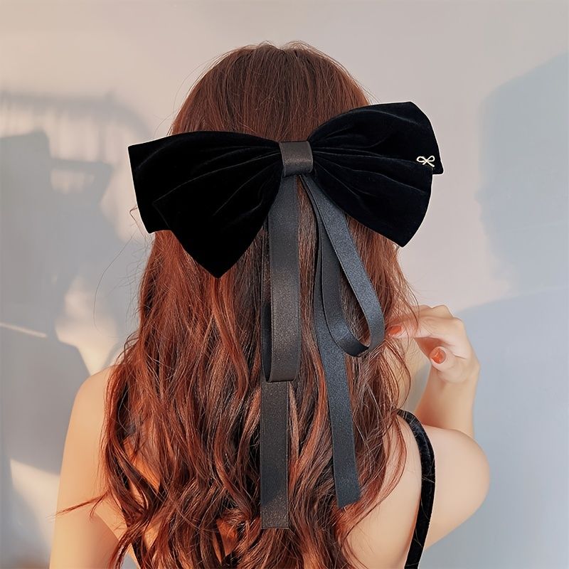 Large Velvet Hair Bow For Women Red Hair Barrettes Clip French Barrette  Bowknot With Long Ribbon Tail Holding Hair Hairpin Girl's Satin Hairclips  Accessories For Christmas Prom | Free Shipping For New