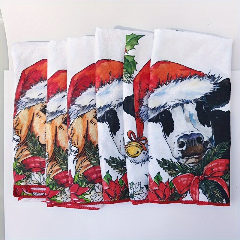 6 Pcs Farm Animal Theme Kitchen Towels Farmhouse Funny Dish Towel