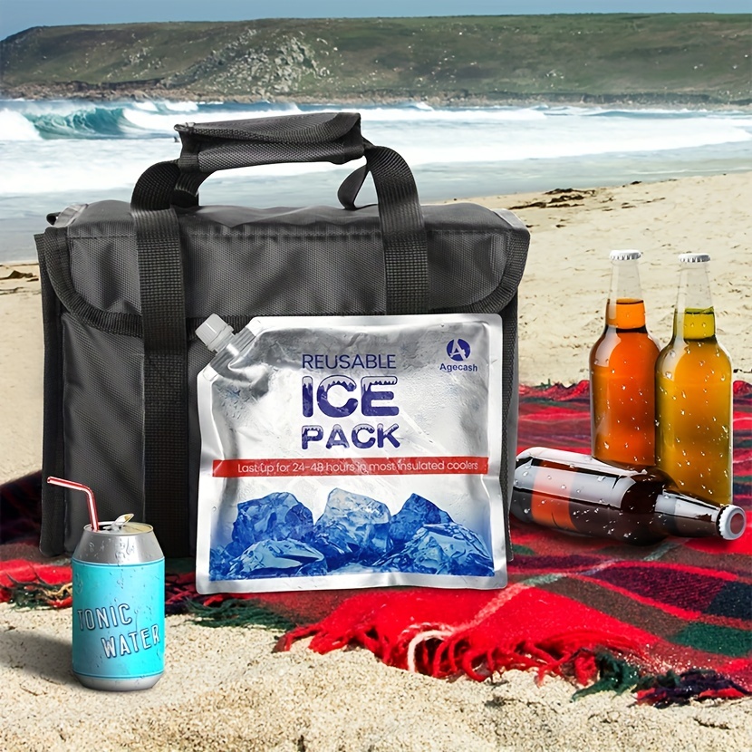 2pcs Reusable Ice Packs - Keep Your Coolers & Lunch Bags Cold for Longer &  Use as Cold Compress for Injuries - Perfect for Beach, Fishing & Camping Ge