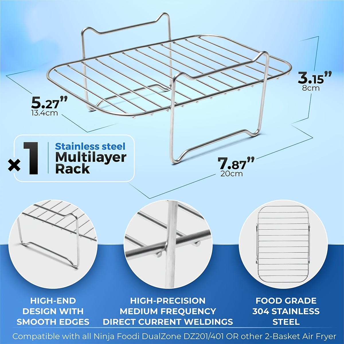 Air Fryer Steel Rack for Ninja Dual Basket Silicone Pot Baking