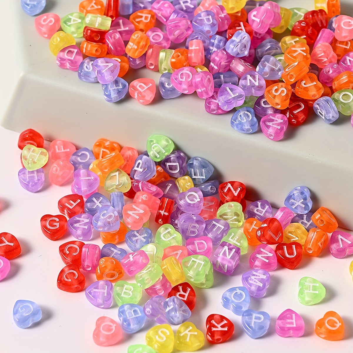 Image of 500pcs/lot Qywctz 7mm Heart-shaped Alphabet Beads - Multicolor - & Lowercase Letters, Suitable For Making, Bracelets, Necklaces,, Spacers For Handmade Crafts