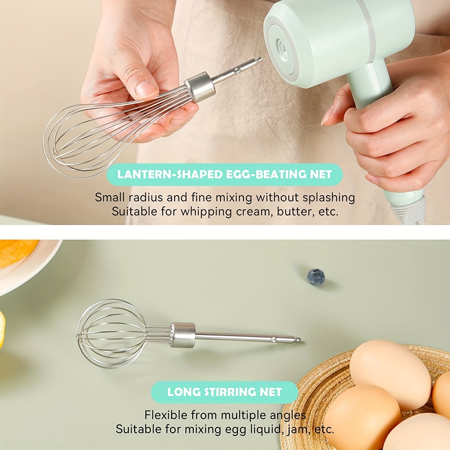Electric Handheld Mixer Whisk,wireless Rechargeable Hand Egg Beater With 2  Stainless Steel Mixing Heads,3 Speeds Portable Mixer,for Egg, Milkshake  Cream, Cake, Baking & Cooking,kitchen Accessories - Temu