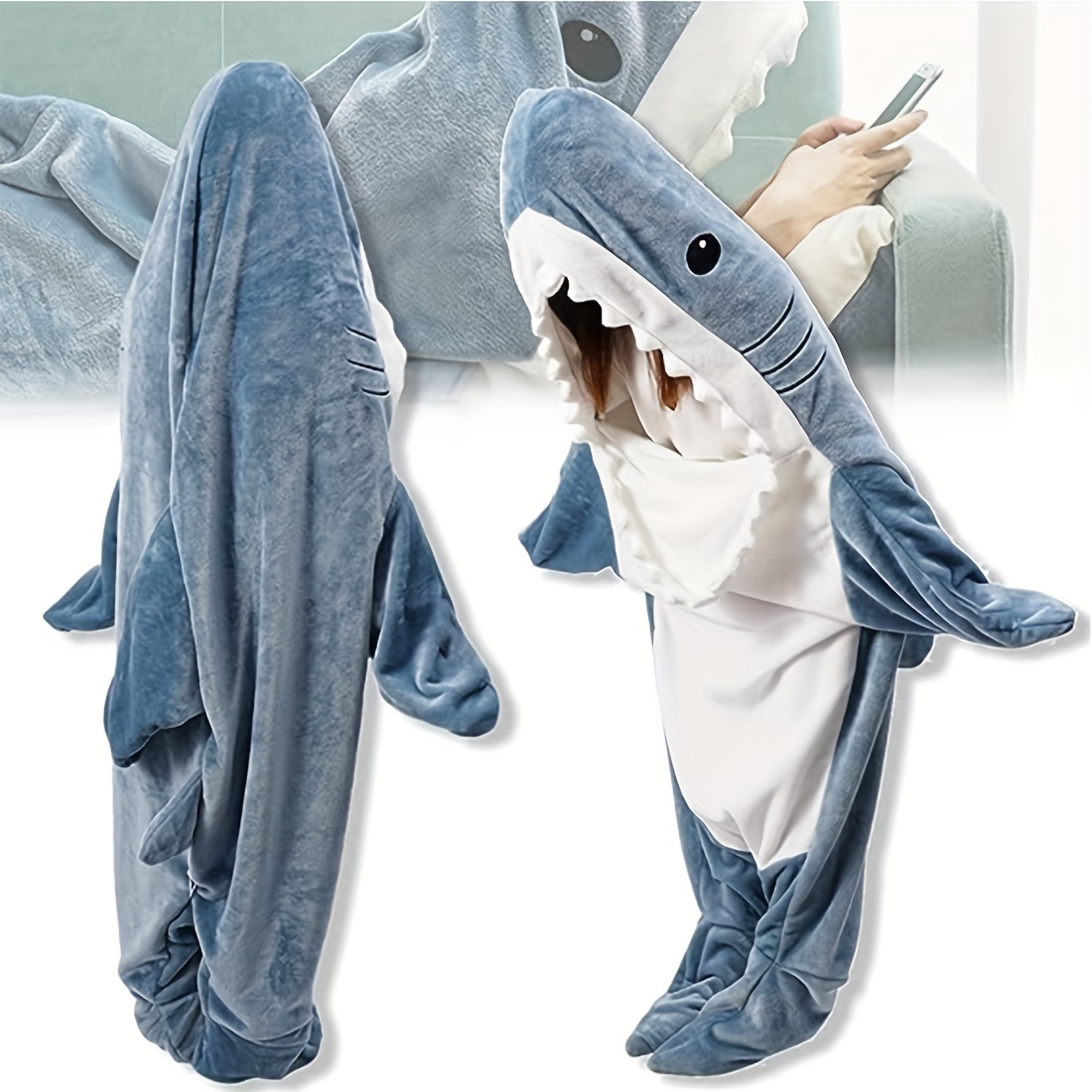  Manta acogedora de tiburón, manta CozyShark™, manta de tiburón,  manta de tiburón para adultos, manta de tiburón con capucha para adultos  (74.8 x 35.5 pulgadas de largo para adultos o mujeres