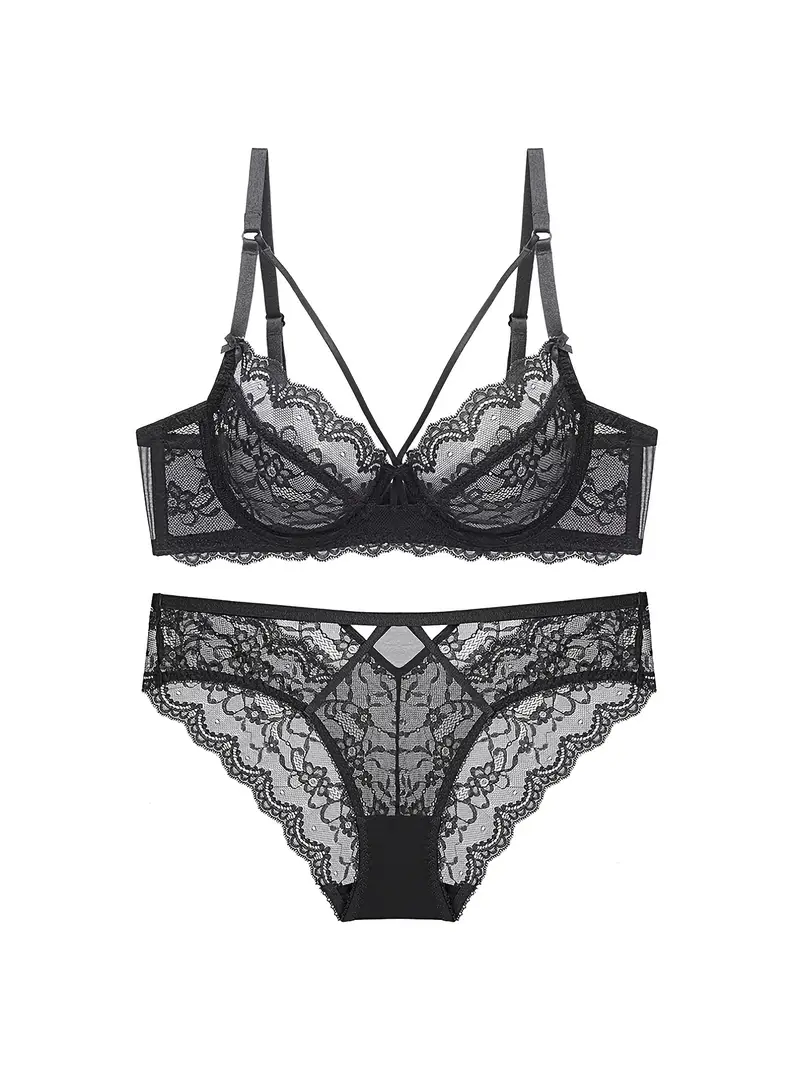 Women's Sheer Lace Cut Out Strappy Detail Lingerie - Temu
