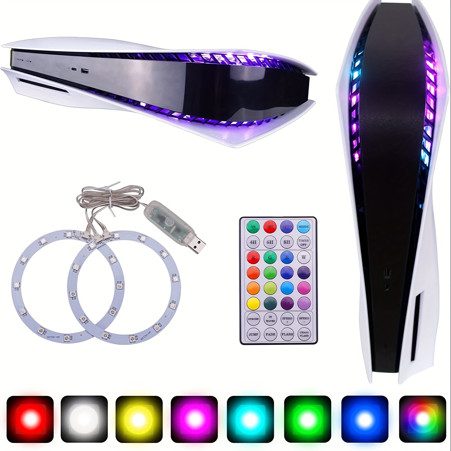  YUANHOT Tira de luz LED RGB compatible con Playstation 5/PS5  Slim Disc y consola de edición digital con 7 colores 358 modos, accesorios  de decoración de bricolaje, tira de luces flexibles