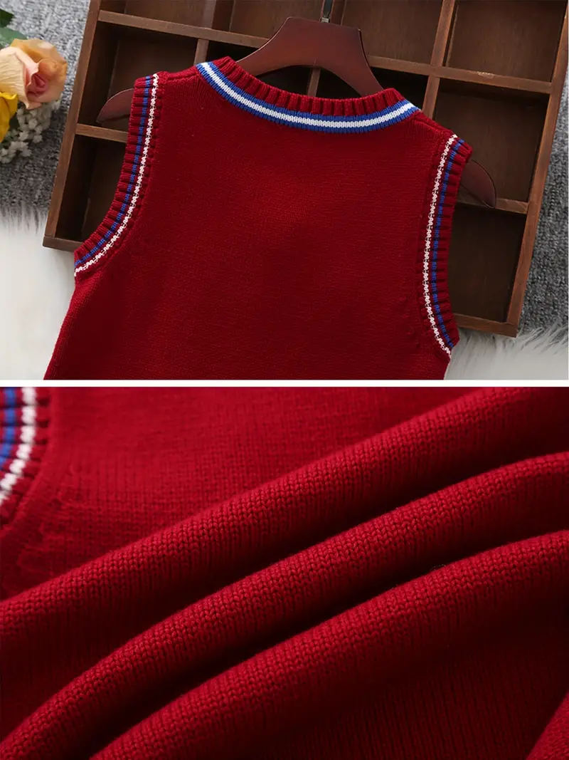 Teen Kids School Uniform Knitted V neck Sweater Vest Fall/ - Temu Canada
