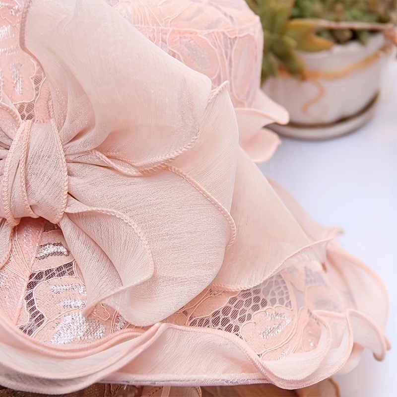 Ruffles Wide Brim Sun Hat Solid Organza Lace Bowknot Derby Hat