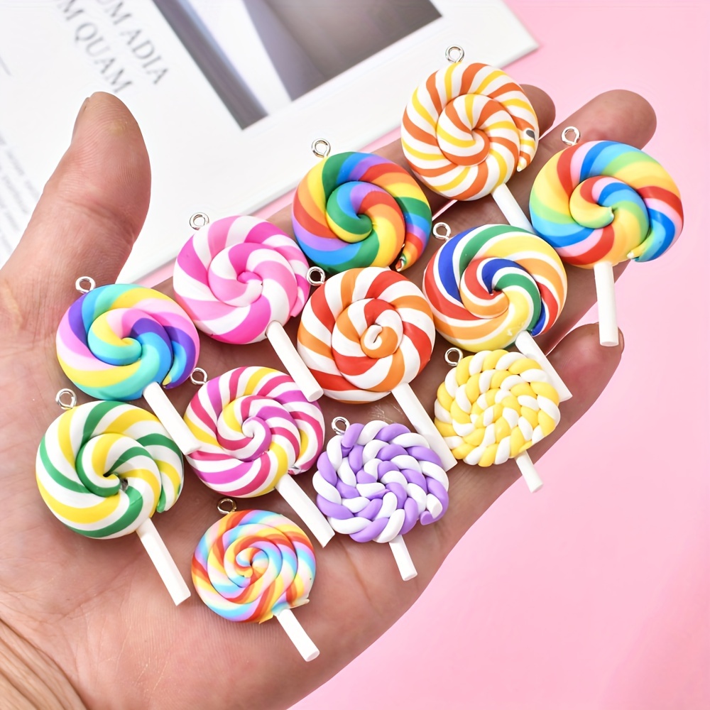 Candy Lollipop Resin Charms - Cute Lollipops Pendants Jewelry Making  Supplies 10