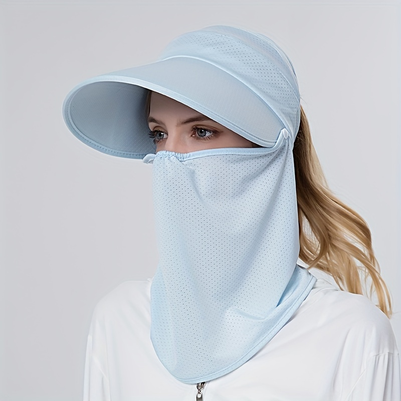 Wide Brim Sun Hat Detachable Neck Flap Mask Solid Color Uv - Temu