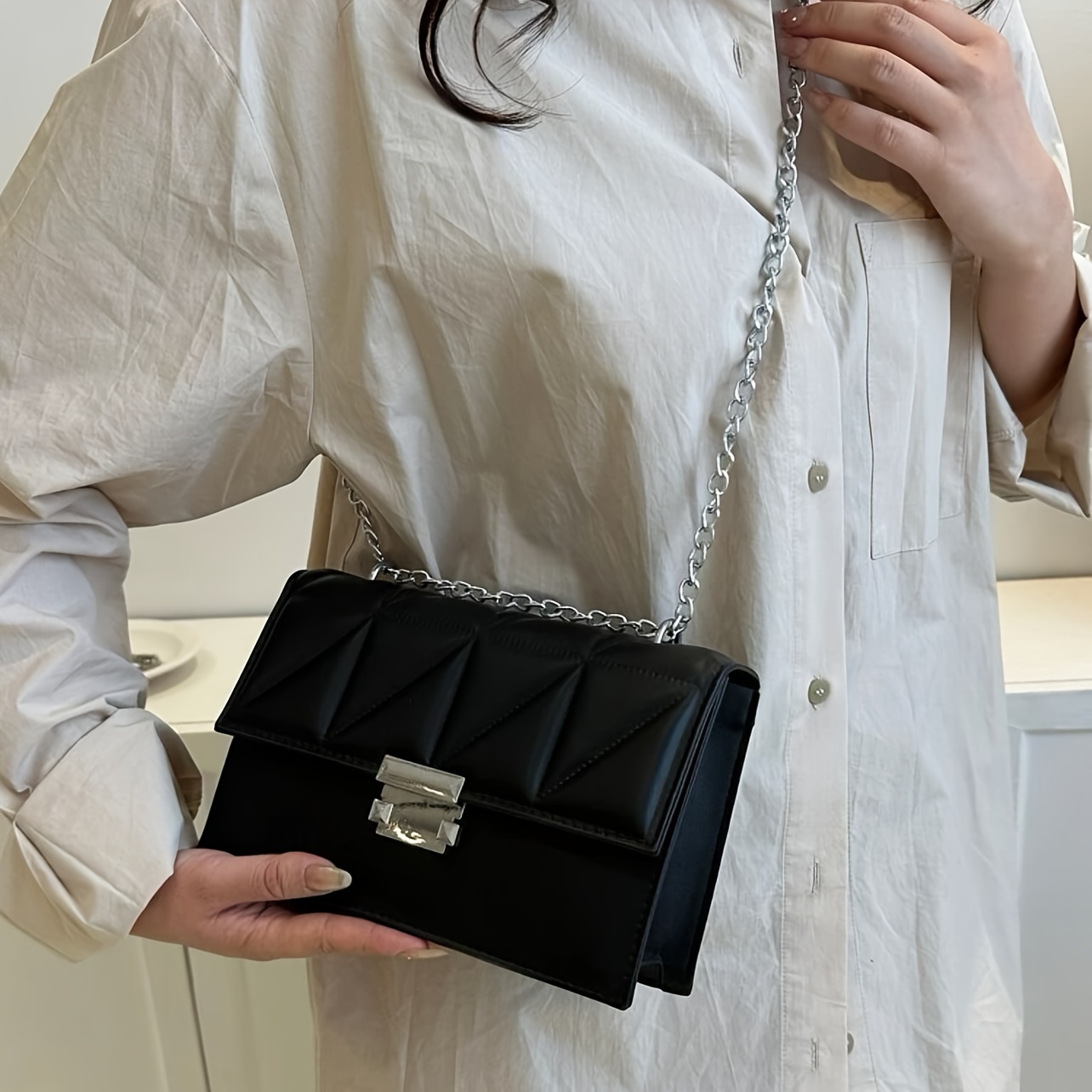 Simple Square Crossbody Bag, Fashion Buckle Decor Flap Purse, Women's Multi  Layer Shoulder Bag - Temu