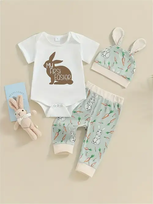 Baby's happy Easter Bunny Print Casual Outfit Hoodie Pants - Temu