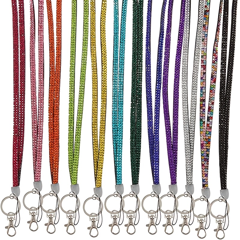 Fashion 12 Hot Colors Mix Handmade Sparkle Crystal Neck Lanyard,Exclusive  Bling ID Name Badge Holder,Retractable Rhinestone Work Badge Reel Clip