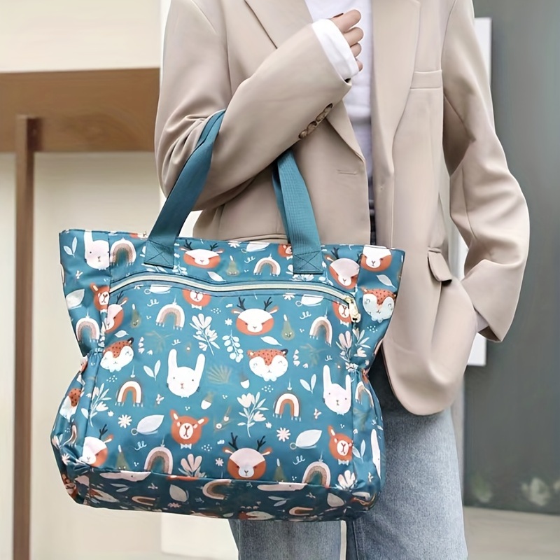 Classic Flowers Print Shoulder Bag, Stylish Large Capacity Handbag,  Portable Zipper Storage Bag - Temu