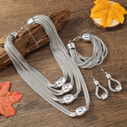 3pcs set fashionable trendy layered handmade womens necklace casual party accessory cool short chain collarbone jewelry set