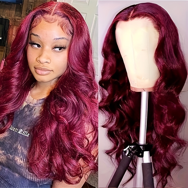 Burgundy 99J Lace Front Wigs Human Hair 13X4 Body Wave Lace Front Wigs For  Black Women Glueless 10A Wigs Human Hair Pre Plucked With Baby Hair 200%  Density (28inch, 13x4Burgundy) 