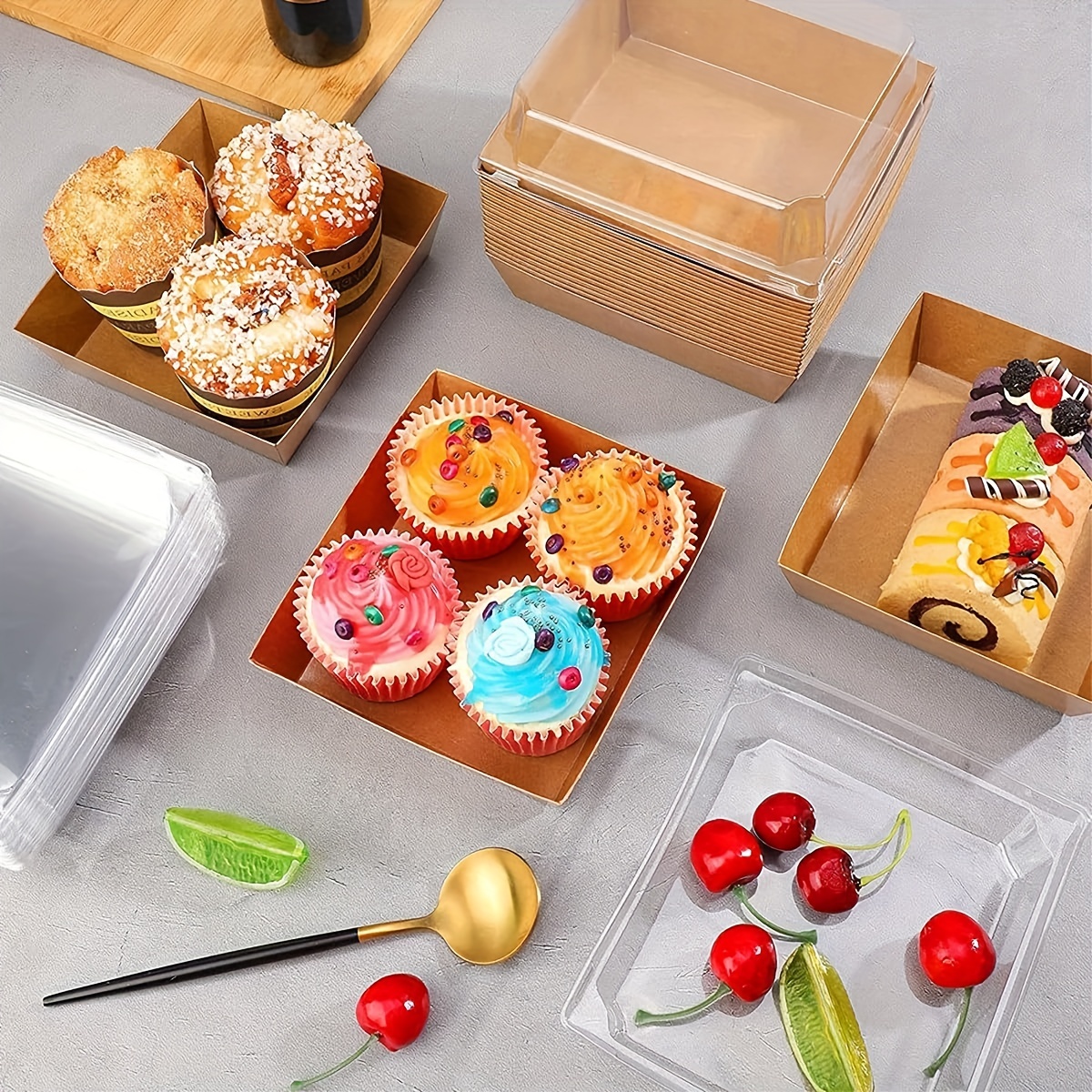 Paper Charcuterie Boxes With Clear Lids Brown Cookie Boxes - Temu