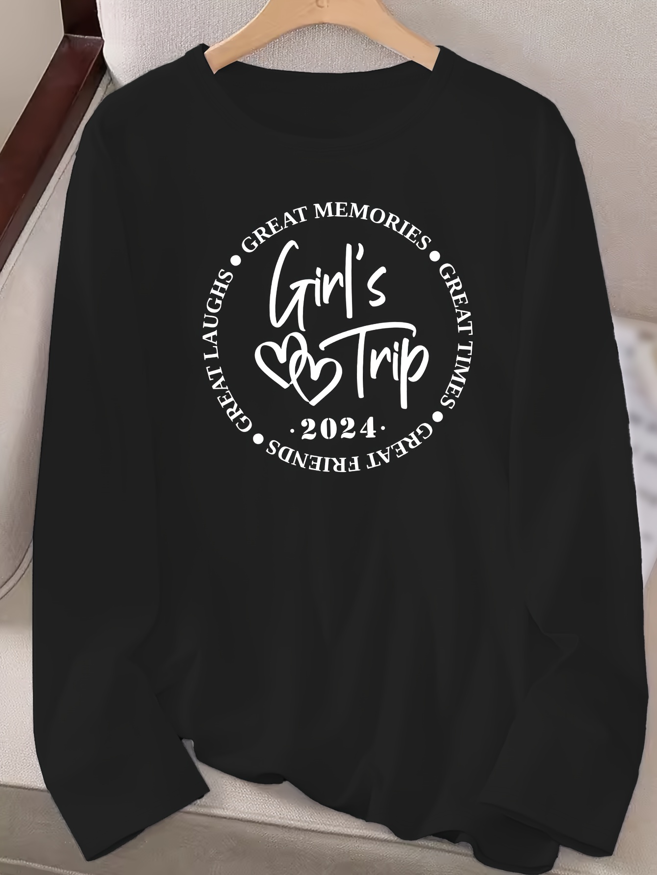 Girl's Trip 2024 Letter Print T shirt Long Sleeve Crew Neck - Temu