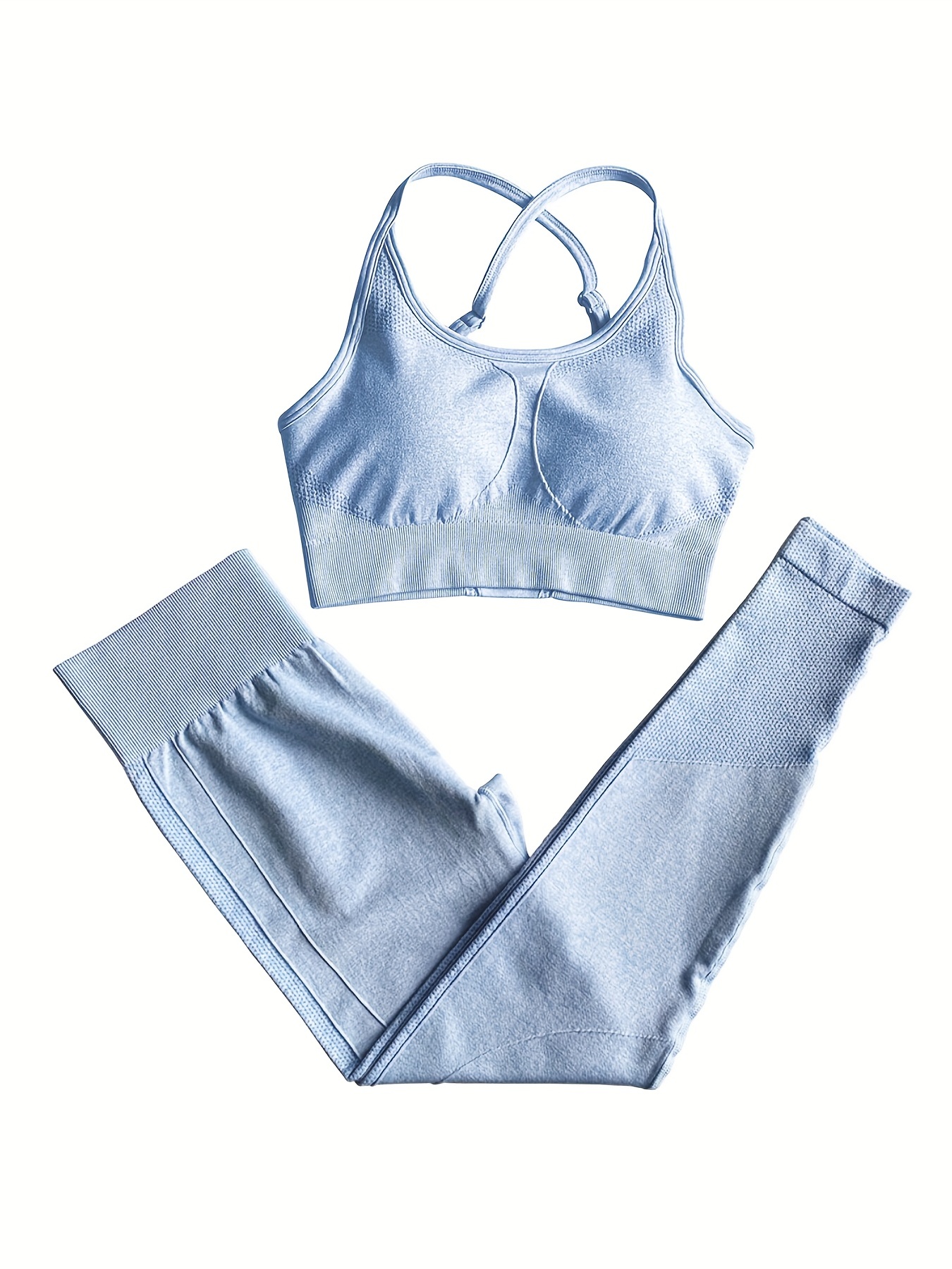 Baby Blue Seamless Women Set Workout Sportswear 2 pieces with Gold Logo