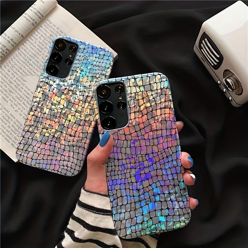 Cute Rainbow Laser Phone Case For * Galaxy S23 Ultra Plus FE Protective  Hard PC Cover With Bling Lattice For * S23 Fe Ultra S23plus Capa